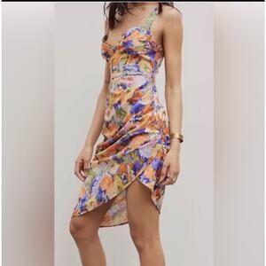 Cider Elegant midi floral sleeveless Sweetheart Neckline asymmetric dress lrg